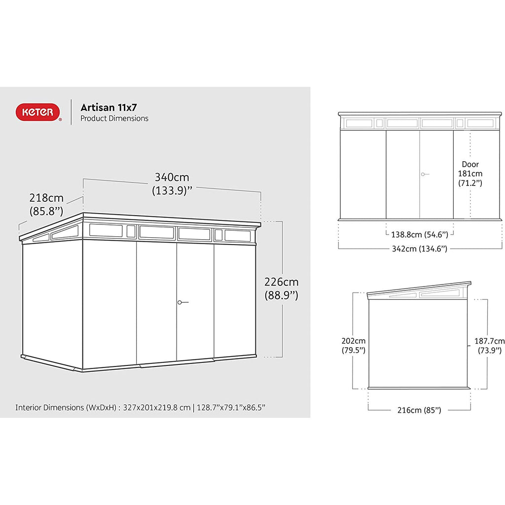 Keter 11x 7 Artisan Heavy Duty Plastic Pent Shed – Grey