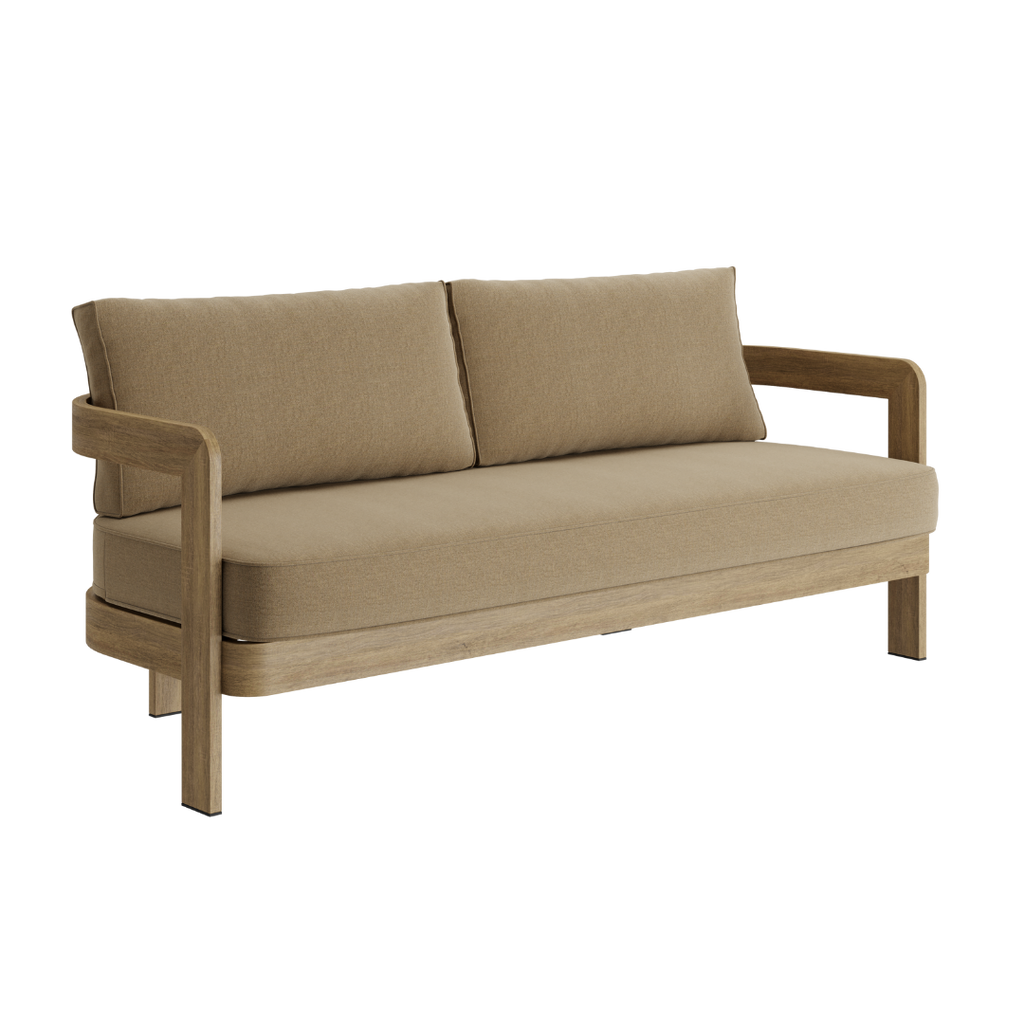 N3 Oak Three Seater Sofa Wheat Canvas