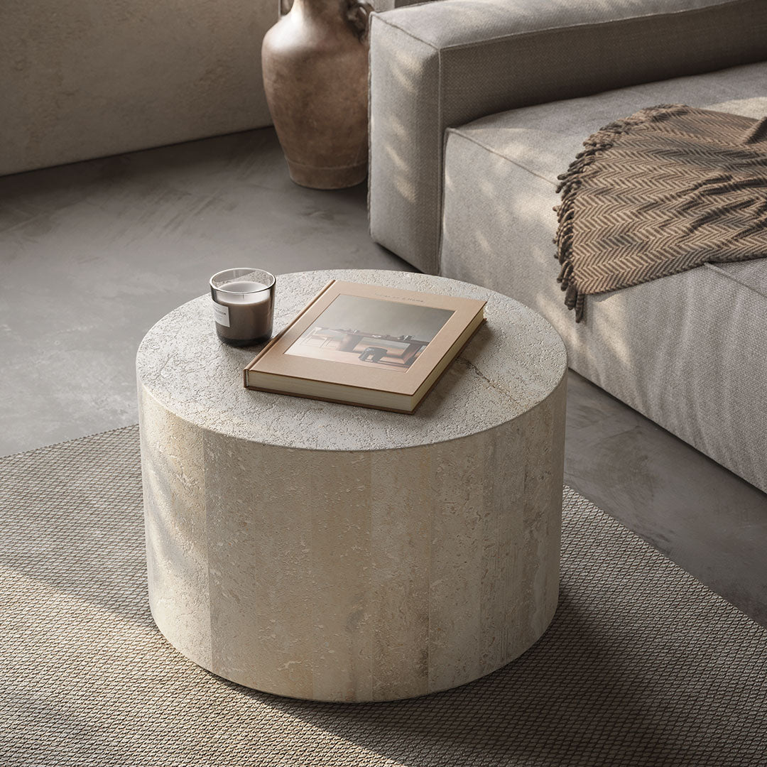 Porto Travertine Coffee Table, White